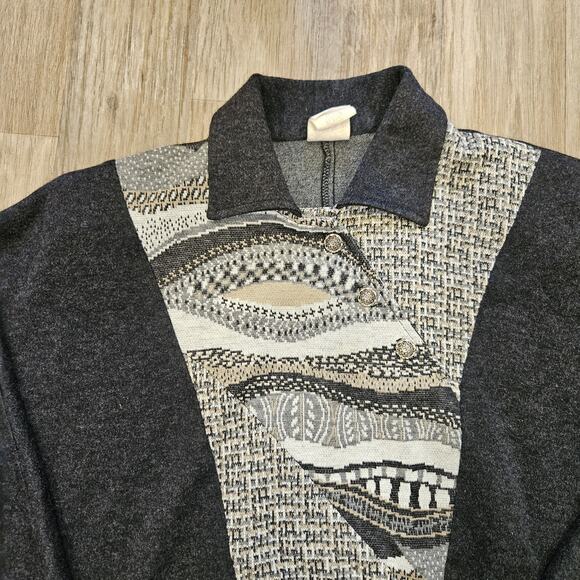 Vtg Graff Geometric Sweater Womens M Gray Beige Boho Hippie Retro Grandmacore - Picture 2 of 9